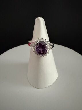 Sterling silver 925 royal purple Halo Ring size 10